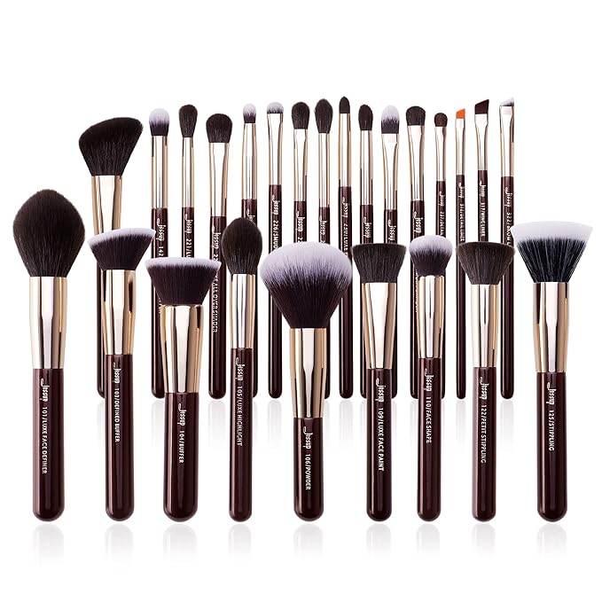 Jessup Makeup Brushes Set Professional, 25PCS Premium Natural Powder Foundation Eyeshadow Blending Concealer Blusher Highlight Labeled Brushes, T280-GlimoraGlow