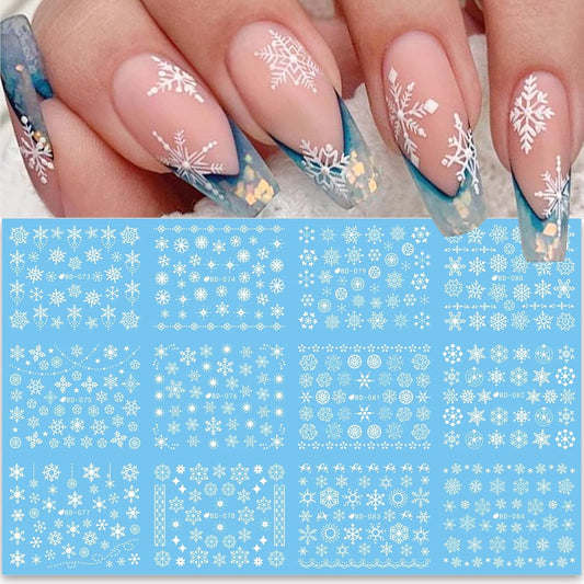 24 Sheets Christmas Nail Stickers Snowflake Nail Art Water Decals Transfer Nail Supplies Snowflake Angel Bell Elk Design Nail Tattoo Stickers for Women Girls Christams Nails Design Art Decoration-GlimoraGlow