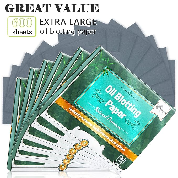 Natural Premium Oil Blotting Paper for Oily Skin with Bamboo Charcoal,26% Larger Oil Blotting Sheets for Face,Makeup Friendly Oil Absorbing Sheets 600 Sheets-GlimoraGlow