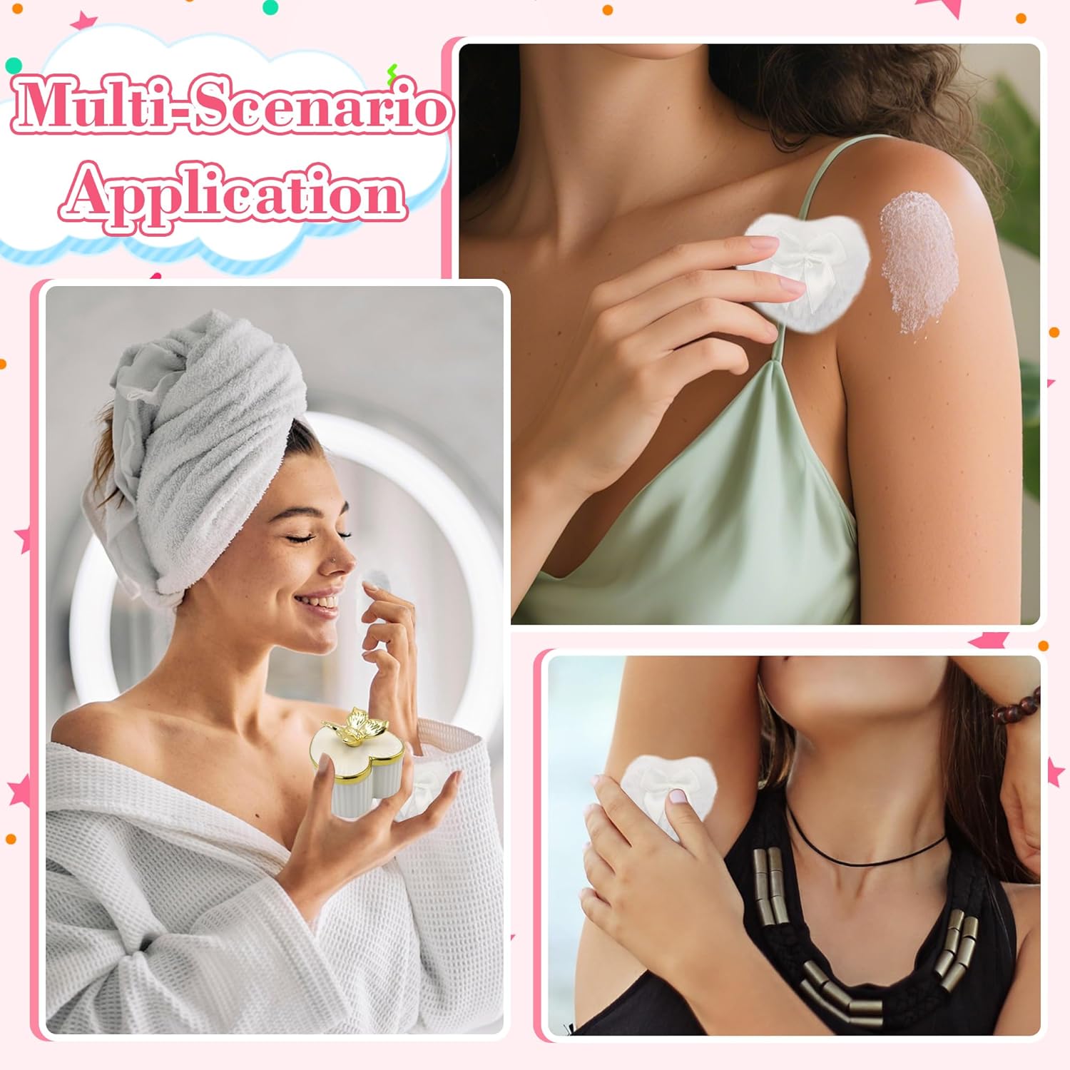 Large Body Powder Puff and Container, Ceramics Dusting Powder Container with 2 PCS Washable Heart Shaped Body Puff, Butterfly Dusting Case for Wet and Dry Makeup (White)-GlimoraGlow