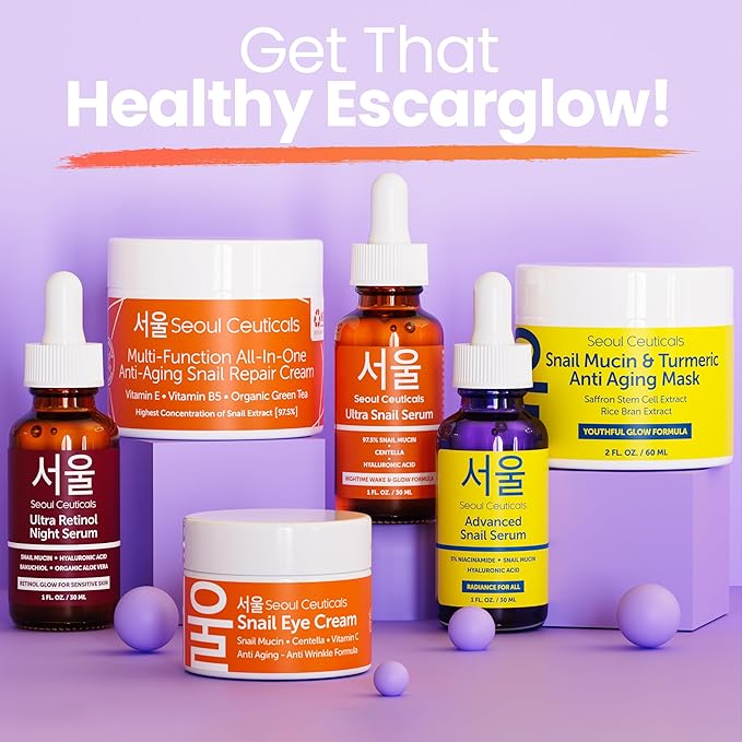 SeoulCeuticals Korean Skin Care 97.5% Snail Mucin Serum – K Beauty Skincare Night Serum Hyaluronic Acid for Face - Centella Anti Wrinkle Serum 1oz-GlimoraGlow