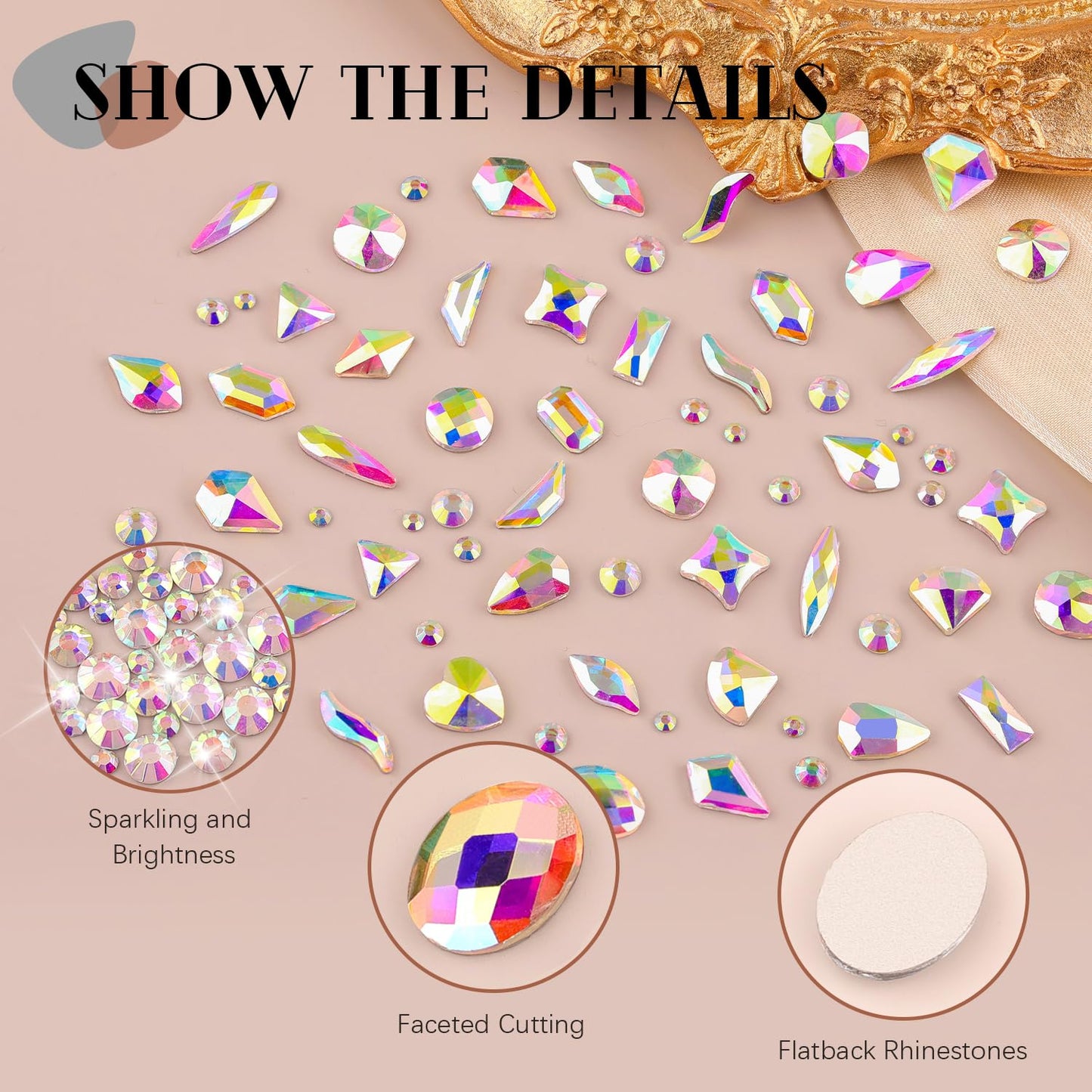 1680Pcs AB Glass Nail Rhinestones 180Pcs Multi Shapes Flatback Nail Gems + 1500Pcs 1.5-4mm Round Crystal with Rhinestones Glue Gel, Manicure Nail Charms Diamond Gemstones for Nail Art-GlimoraGlow