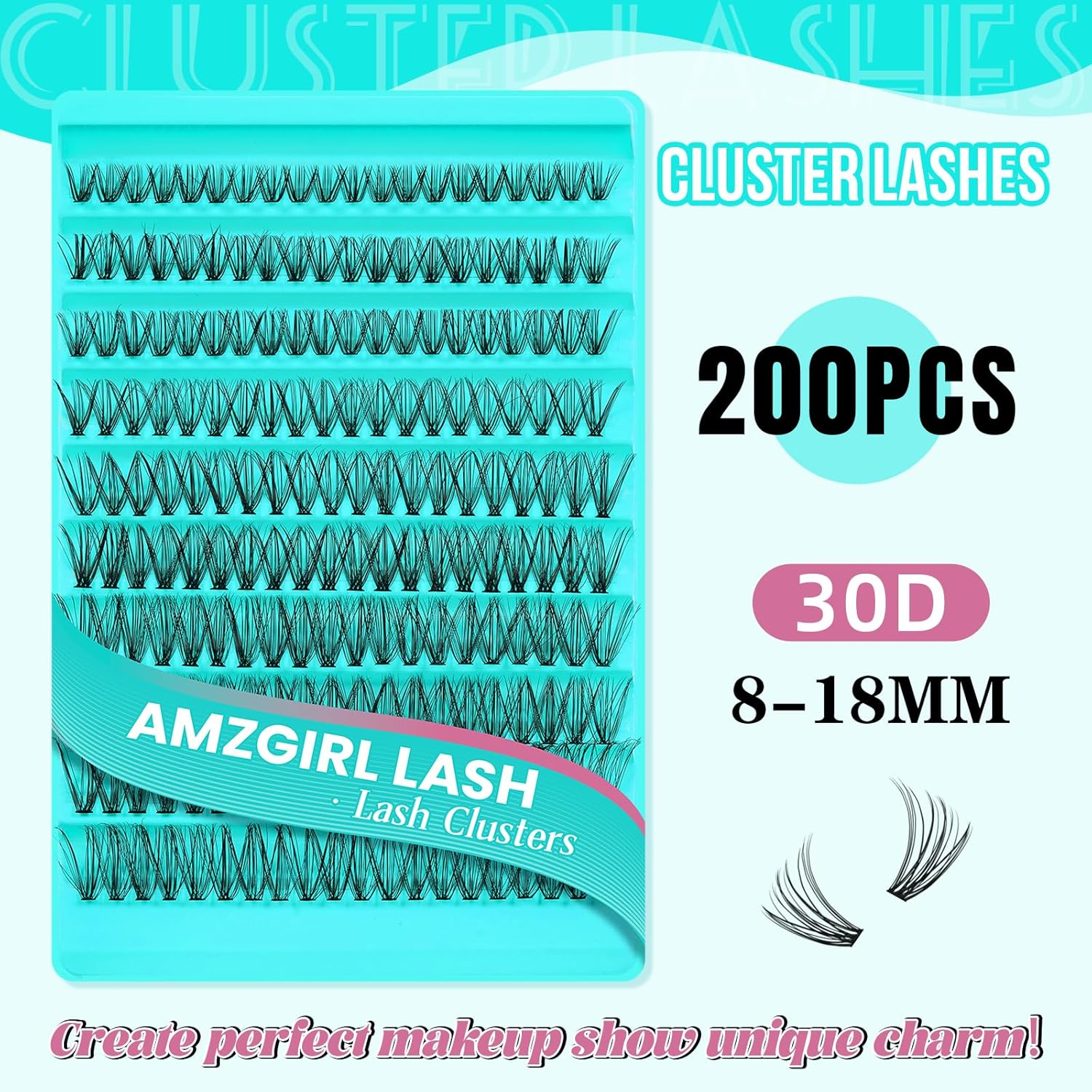 Lash Clusters 200pcs, Eyelash Extension Kit 30D D Curl Diy Cluster Eyelashes Extensions Lash Bond and Remover Waterproof Lash Applicator Tools for 8-18mm Mix Lashes Beginner Self Use-GlimoraGlow
