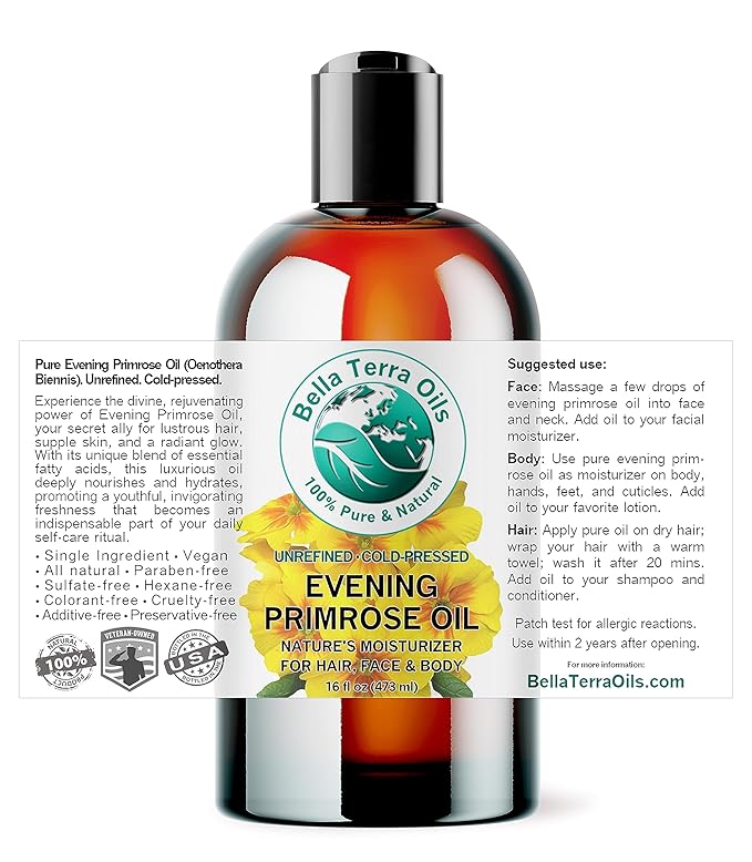 Bella Terra Oils - Organic Evening Primrose Oil 16 oz - Embrace the Enchanting Primrose Nutritional Profile, High in GLA & Fatty Acids, Elevate Your Beauty Routine-GlimoraGlow