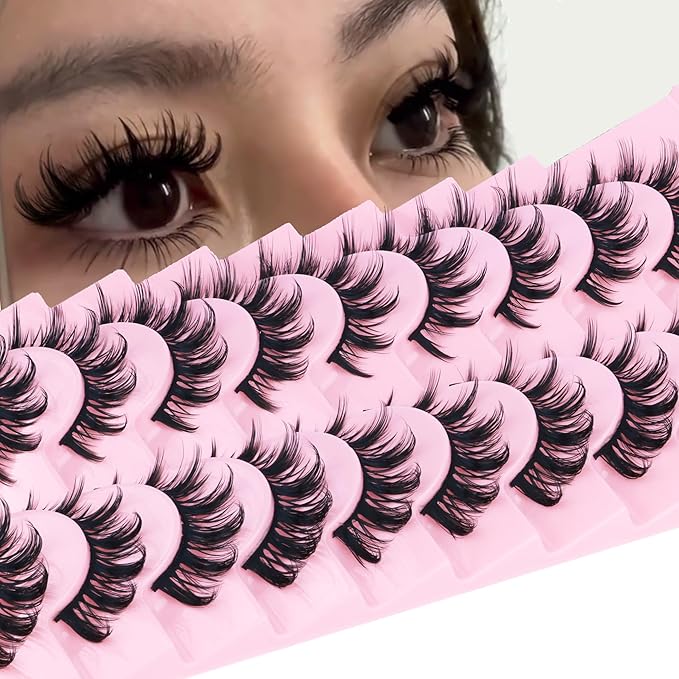 False Eyelashes Manga Lashes 10 Pairs False Eyelashes Japanese Style D Anime Lashes Natural Cosplay Lashes Natural Look 15 MM Wispy Faux Mink Lashes Full Strip Doll Lashes by FANXITON-GlimoraGlow