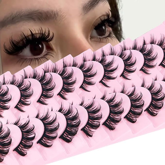 False Eyelashes Manga Lashes 10 Pairs False Eyelashes Japanese Style D Anime Lashes Natural Cosplay Lashes Natural Look 15 MM Wispy Faux Mink Lashes Full Strip Doll Lashes by FANXITON-GlimoraGlow