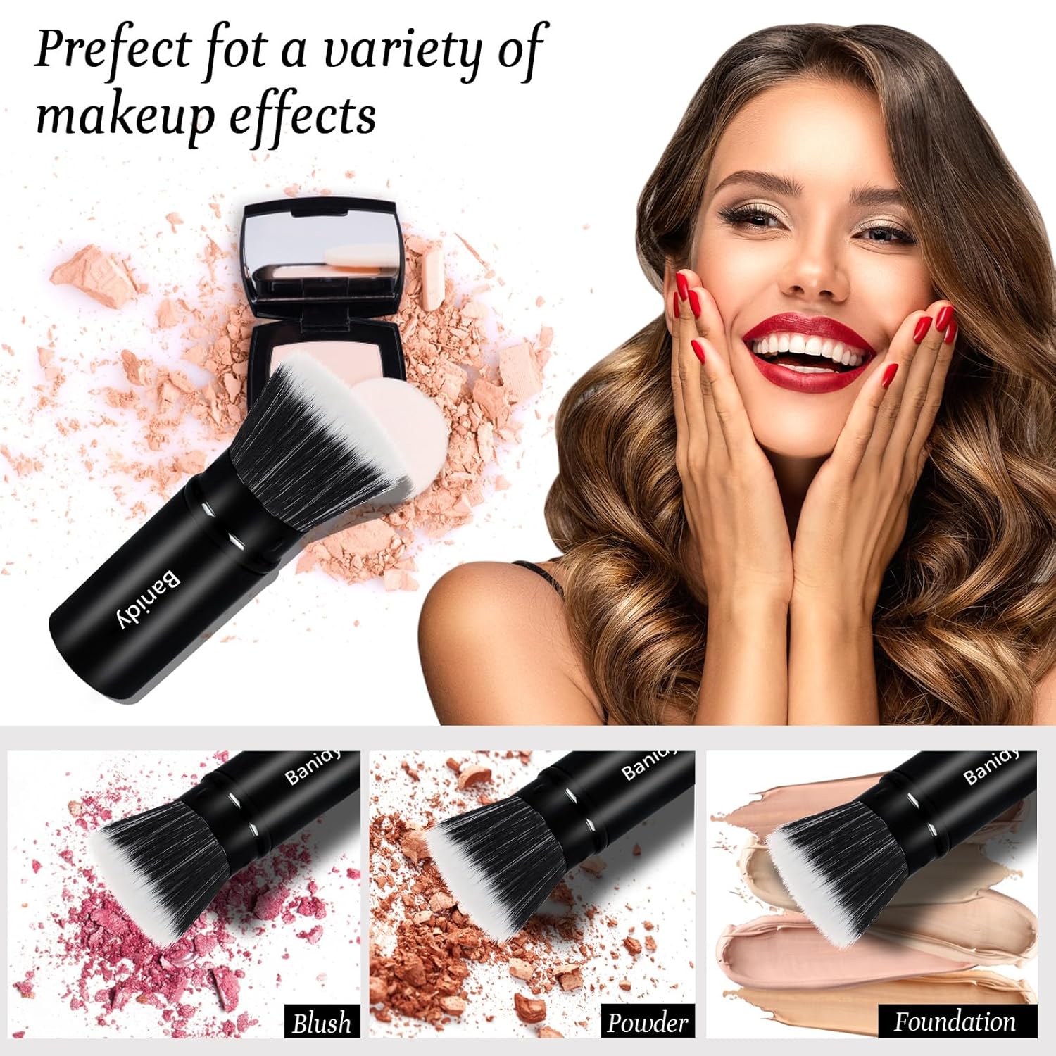Foundation Makeup Brush Flat Top Kabuki Face Blush Liquid Powder Foundation Brush Retractable Travel Brush for Blending Liquid, Cream or Flawless Powder Cosmetics-GlimoraGlow
