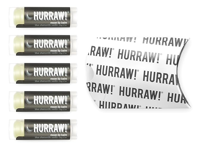 Hurraw! Moon Night Treatment (Blue Chamomile, Vanilla) Lip Balm, 5 Pack: Organic, Certified Vegan, Cruelty and Gluten Free. Non-GMO, 100% Natural Ingredients. Bee, Shea, Soy and Palm Free. Made in USA-GlimoraGlow