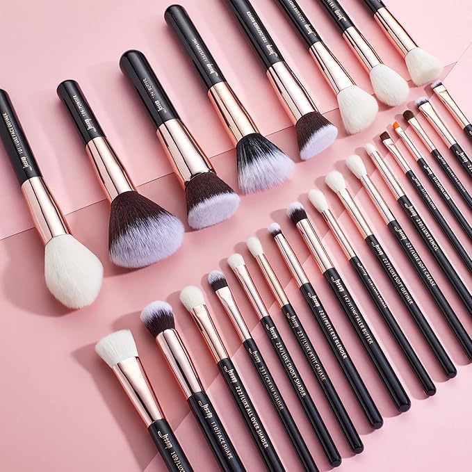 Jessup Brand 25pcs Professional Makeup Brush Set Beauty Cosmetic Foundation Powder Blusher Eyeshadow Blending Natural-Synthetic Hair Brushes Set (Black/Rose Gold)-GlimoraGlow