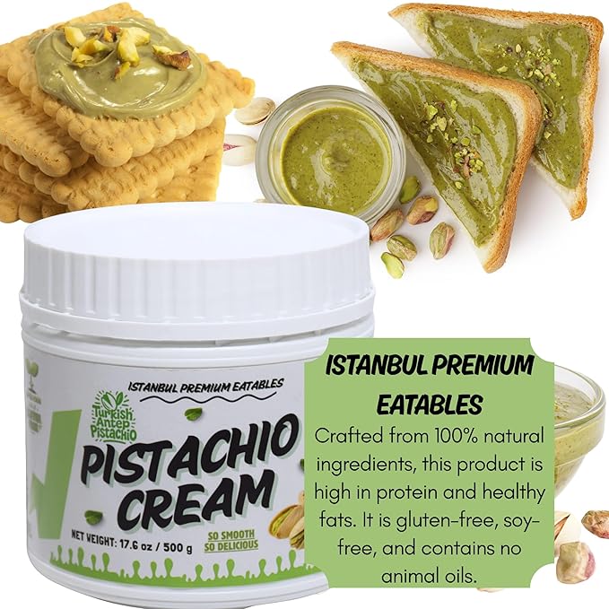 Istanbul Premium Pistachio Cream, Pistachios for Dubai Chocolate Bar, Cream for Dessert, Kataifi & Knafeh, Crema de Pistacho, Non-GMO,1.1 LB (500gr)-GlimoraGlow