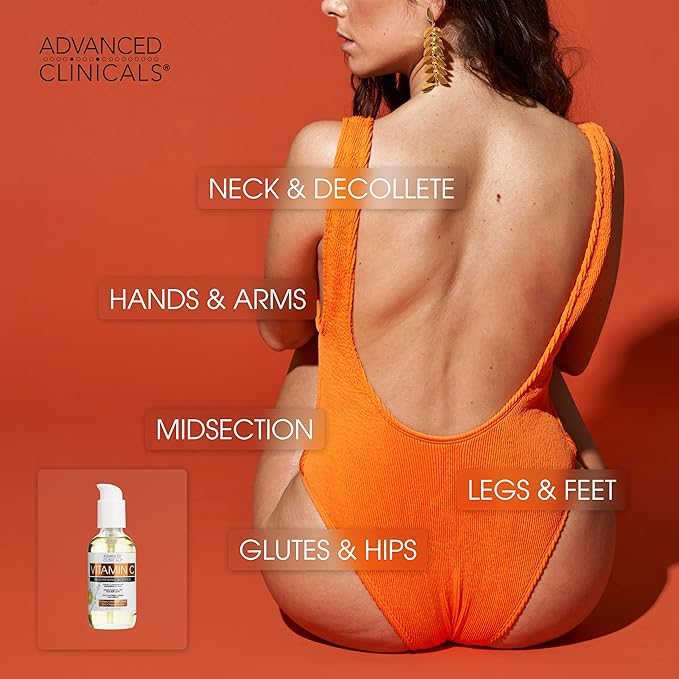 Advanced Clinicals Brightening Vitamin C Cream Moisturizer + Vitamin C Body Oil 2pc Skincare Set | Nourishing, Brightening, & Hydrating Body Oil & Body Lotion To Improve Appearance Of Dark Spots, 2pc-GlimoraGlow
