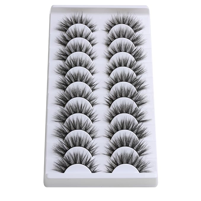 SUNWELL False Eyelashes 16mm Mink Lashes Cat Eye Lashes Strips 8D Fluffy Faux Mink Lashes Soft Wispy Luxury Volume Fake Lashes 10 Pairs Pack-GlimoraGlow