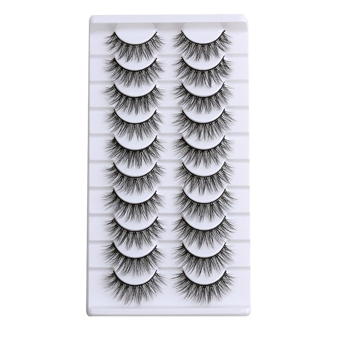 SUNWELL False Eyelashes 16mm Mink Lashes Faux Mink Lashes 8D Fluffy Strip Eye Lashes Wispy Soft Luxury Volume Fake Eyelashes 10 Pairs Pack-GlimoraGlow