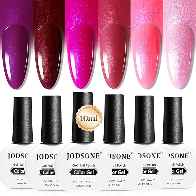 JODSONE 10ml Gel Nail Polish Set Red Glitter 6Colors Glitter Rose Red Gel Polish Lacquer Glossy Art for Nail and Salon Need U V Lamp-GlimoraGlow