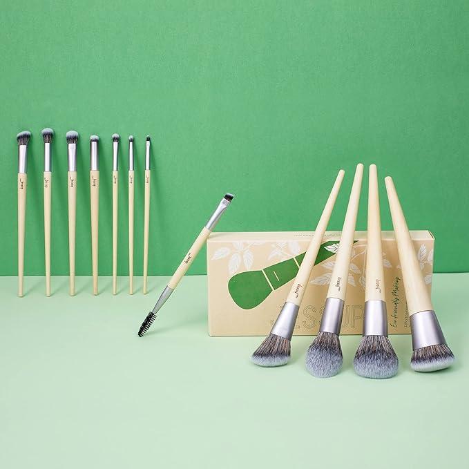 Jessup Vegan Makeup Brushes Set Premium Synthetic Powder Foundation Highlight Concealer Eyeshadow Blending Eyebrow Liner Spoolie Brush Set Burlywood 12pcs T327-GlimoraGlow