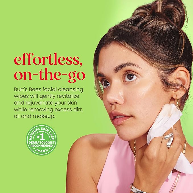 Burt's Bees Back To School Dorm Essentials, Aloe Vera Face Wipes, for Sensitive Skin, Soothing Makeup Remover & Facial Cleansing Towelettes, 30 Ct. (3-Pack)-GlimoraGlow