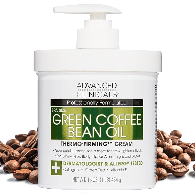 Advanced Clinicals Green Coffee Bean Thermo Firming Body Cream | Anti Cellulite Cream | Caffeine Body Lotion Moisturizer To Firm, Tighten, & Hydrate Look Of Legs, Arms, Tummy, Butt, & Thighs, 16 Oz-GlimoraGlow