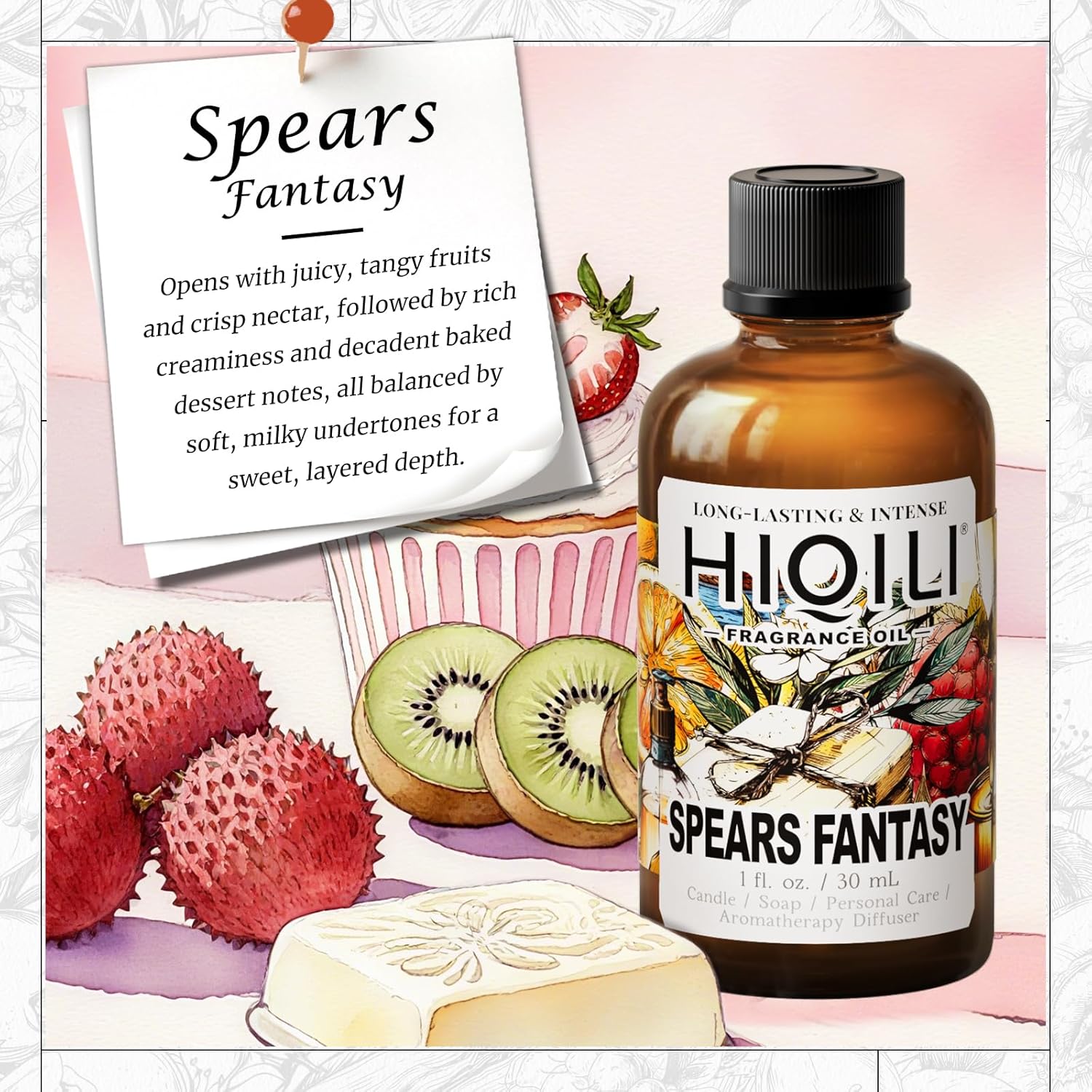 HIQILI Spears Fantasy Fragrance Oil for Home Diffuser, White Chocolate‌ & Cupcake‌ Scents, DIY Soap, Candle, Perfume Making, Long Lasting - 1 Fl Oz-GlimoraGlow