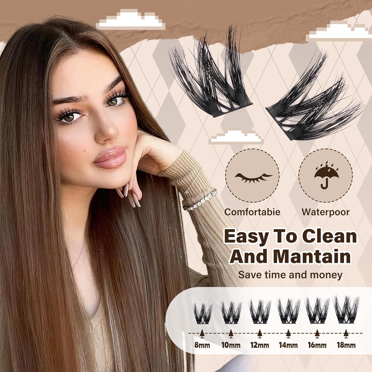 JMS&JMS 156Pcs Lash Clusters Lash Extension CC Curl Wispy Eyelash Clusters Natural Volume Eyelash Extensions Individual Lashes DIY for Beginner (8-18MIX)-GlimoraGlow