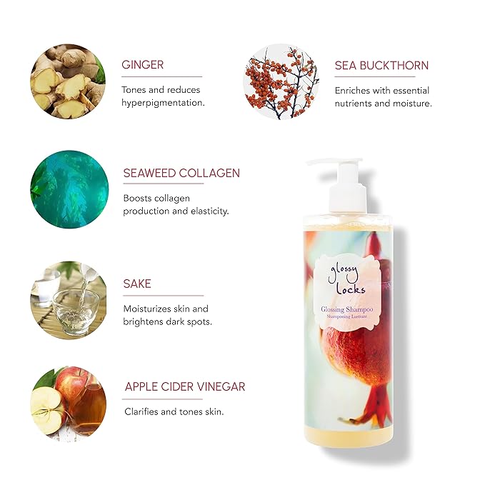 100% PURE Glossy Locks Glossing Shampoo Hair Wash Detox & Hydrate Shine Boosting Dry Dull Damaged Strands Avocado Butter & Seaweed Collagen Natural Care for Women & Men Vegan - 13.5 Fl Oz-GlimoraGlow