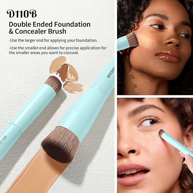 EIGSHOW Makeup Brush Set, 3Pcs Dual Ended Face Makeup Brushes for Foundation Powder Contour Highlight Concealer Nose Shadow, Travel Gift Set (Cyan)-GlimoraGlow