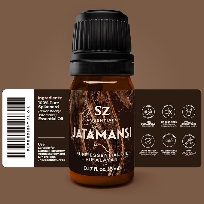 Jatamansi Essential Oil aka Spikenard - 100% Pure & Undiluted - Extracted from Nardostachys Jatamansi - Strong & Powerful Scent with Earthy Overtones - Therapeutic Grade - 0.17oz-GlimoraGlow