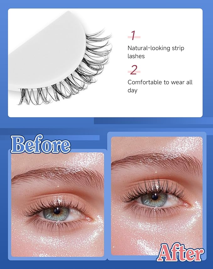 Short Lashes Natural Look Everyday Wispy False Eyelashes Clear Band Strip Eyelash Soft Lashes Fluffy Pack 7 Pairs SF-01-GlimoraGlow