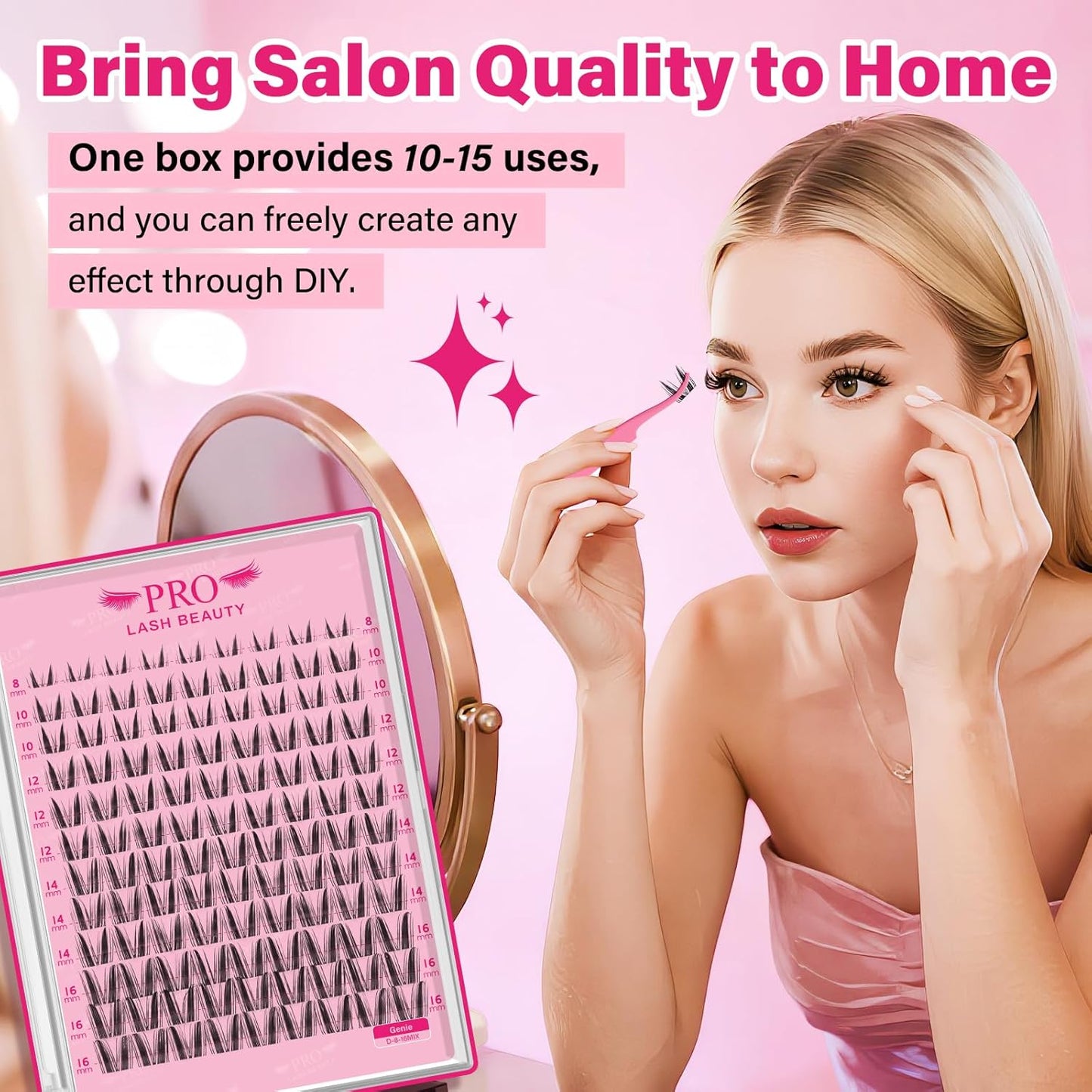 PRO LASHBEAUTY Manga Lash Clusters, Eyelash Clusters 8-16 Mixed Cluster Eyelash Extensions Mixed Lash Extension Volume Reusable Soft & Comfortable (Genie,8-16mix)-GlimoraGlow