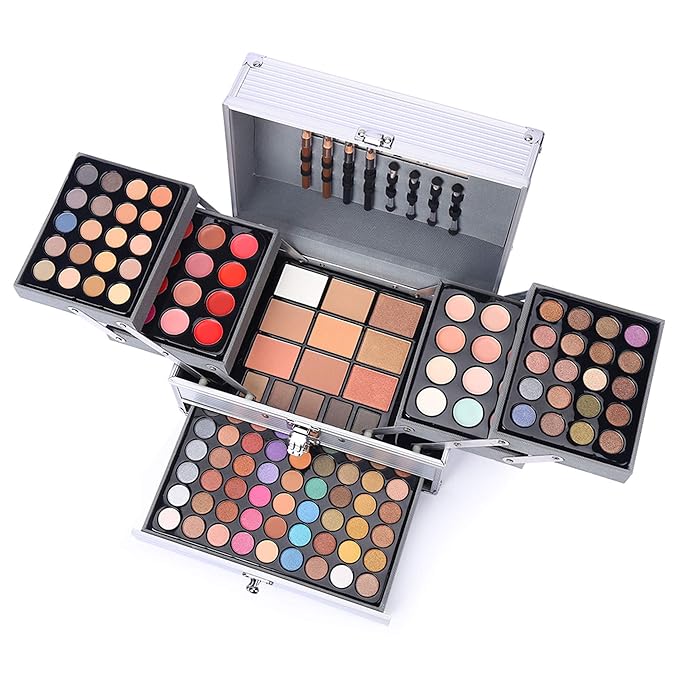 132 Color All In One Makeup Gift Set Kit- Includes 94 Eyeshadow, 12 Lip Gloss, 12 Concealer, 5 Eyebrow powder, 3 Face Powder, 3 Blush, 3 Contour Shade, 2 Lip Liners, 2 Eye Liners, 4 Eyeshadow Brush-GlimoraGlow