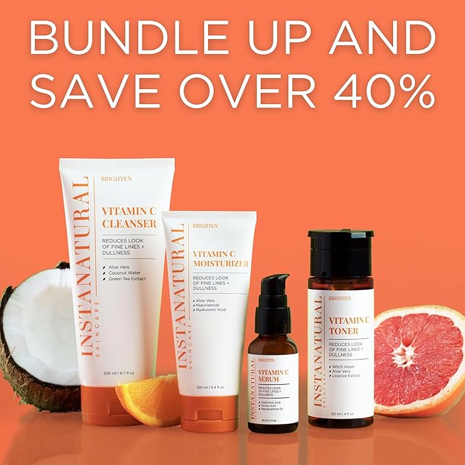 InstaNatural Skin Care Set, Vitamin C Face Wash, Toner, Serum and Moisturizer , Hydrating, Anti Aging and Brightening-GlimoraGlow