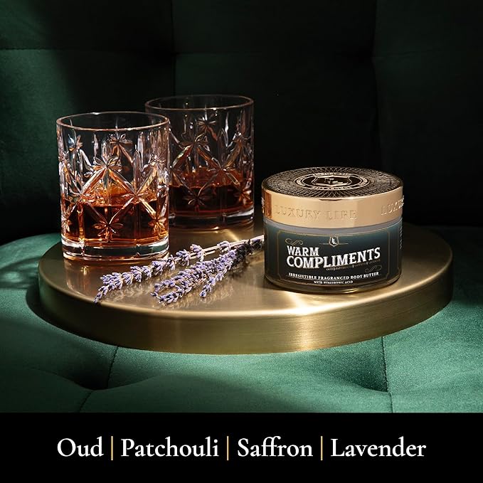 LUXURY LIFE Bed Butter - Scented, Luxurious Body Butter With All-Natural Hyaluronic Acid For Soft, Glowing, Hydrated Skin - For Men & Women - For All Skin Types - Warm Compliments Scent, 5 oz-GlimoraGlow