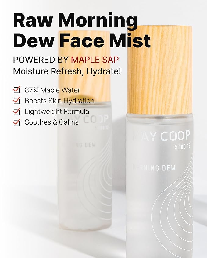 MAY COOP Raw Morning Dew Face Mist – Korean Hydrating Facial Spray with 87% Maple Water & Hyaluronic Acid - Refreshing & Lightweight Formula for Sensitive Skin, 2.71 fl.oz.-GlimoraGlow