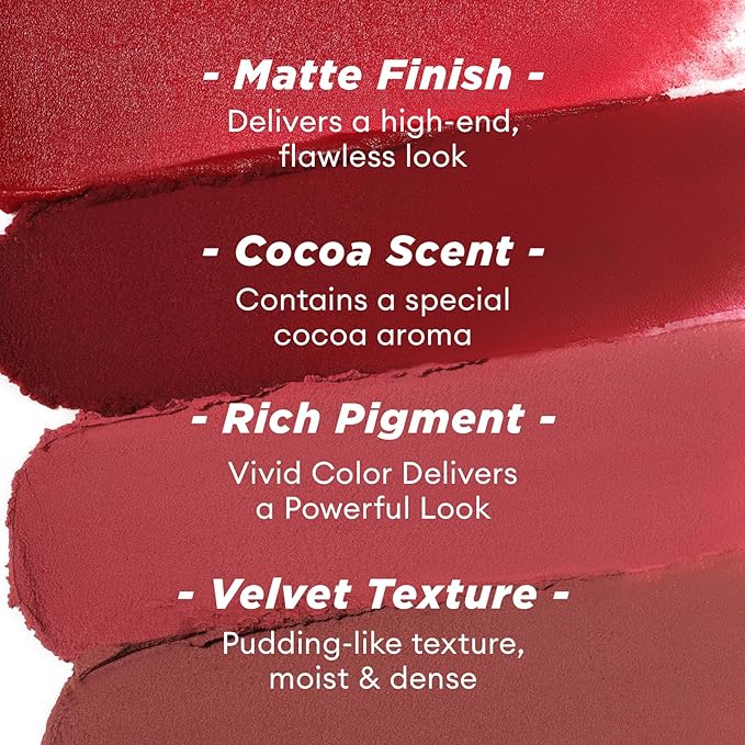 ITY Velvet Matte Finish Lip Stain-Mousse Textured Pudding Pot Lip Clay with Brush, Red Shade, Dual-Use as Lipstick and Blush, Conceals Lip Lines, Rich Pigment, 0.21 oz (6g) in Cherry Bliss-GlimoraGlow