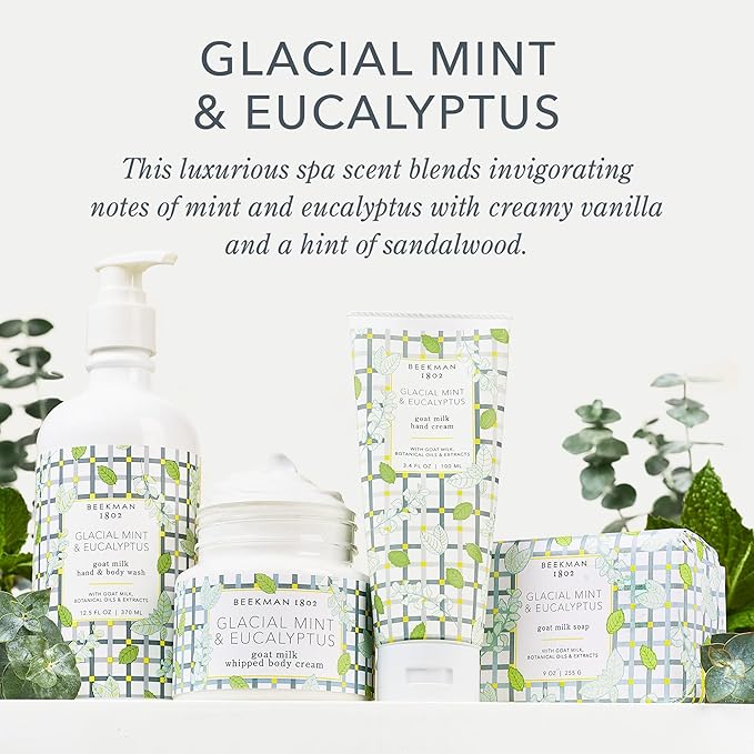 Beekman 1802 Glacial Mint & Eucalyptus Whipped Body Cream - 8 oz - Scented - Moisturizes, Soothes & Softens - With Coconut Oil & Mango Seed Butter - No Irritation - Good for Sensitive Skin-GlimoraGlow