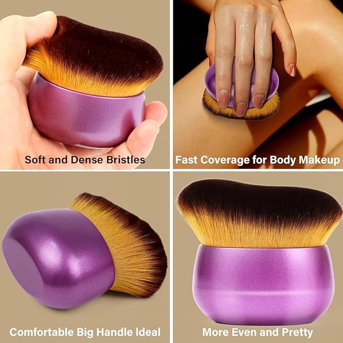 Extra Large Body Makeup Brush For Self Tanner, Leg Makeup &Bronzer Blend,75 mm Wide-headed Kabuki Brush Provides More Even &Pretty Application, Sunscreen Face& Back Makeup Brush, Wet&Dry Use- Purple-GlimoraGlow