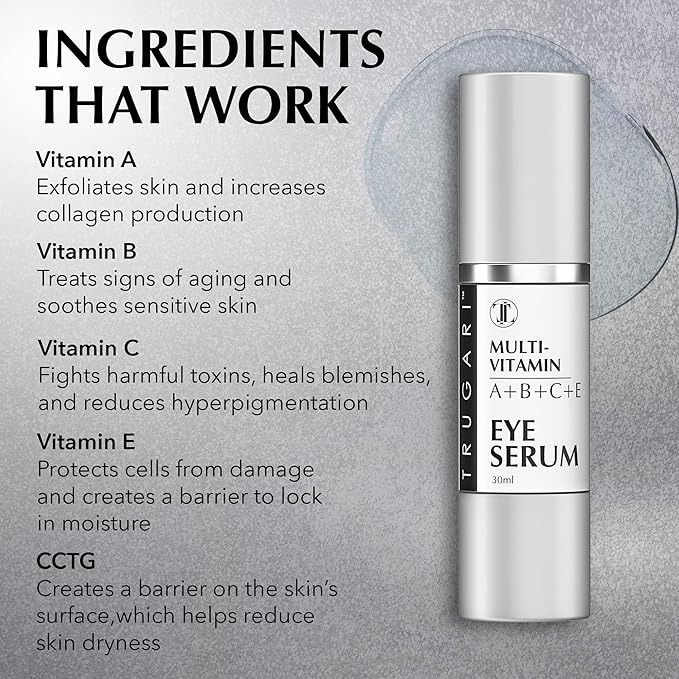 Eye Serum, Multi-Vitamin Skin Care Serum with Vitamins A, B, C and E, Rejuvenating Dark Spot Remover for Face and Under Eyes, Improves Age Spots, Fine Lines and Wrinkles, 30 ml-GlimoraGlow