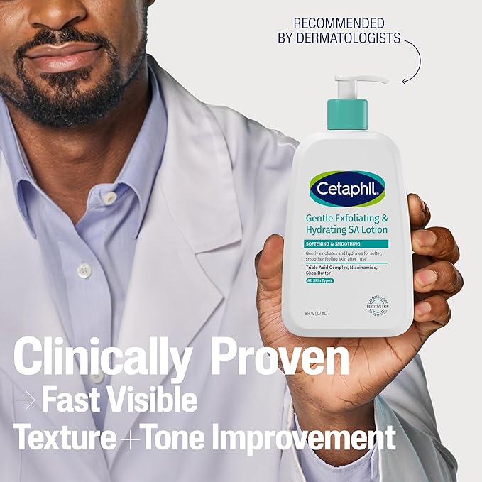 Cetaphil Gentle Exfoliating SA Lotion, Lightweight Moisturizer for All Skin Types, 8 Oz Pump Bottle, Salicylic Acid, Mandelic Acid & Gluconolactone, Gently Exfoliates, Dermatologist Recommended Brand-GlimoraGlow
