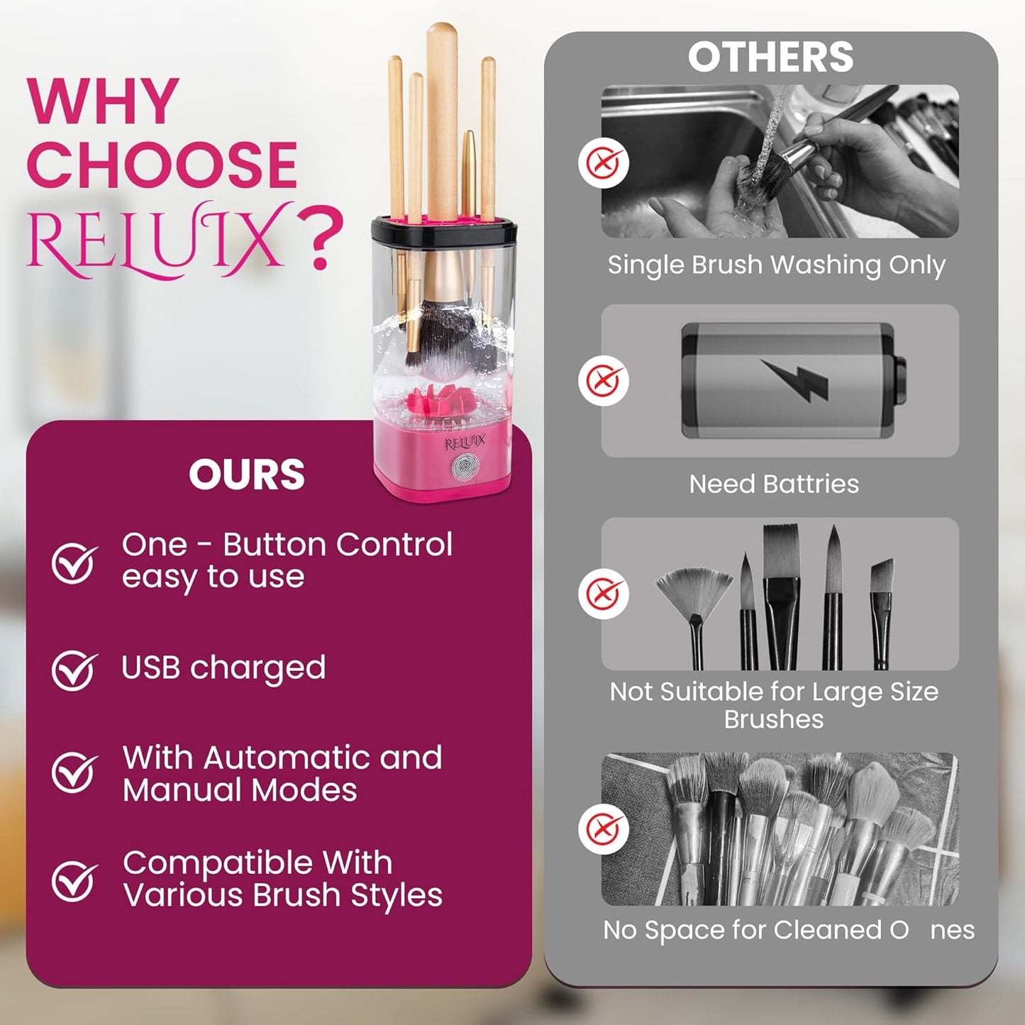 Makeup Brush Cleaner Machine – Electric Makeup Brush Cleaner Cleanser and Dryer, Automatic Spinning Brush Washer for Deep Cleaning, Cosmetic Brush Cleaner for Beauty Blender & Makeup Sponge-GlimoraGlow