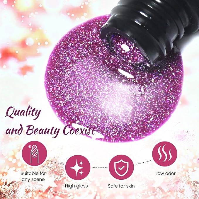 JODSONE 23 Bottles of Glitter Colorful and Elegant Gel Polish kit with 3 Bottles of Matte and Glossy Top Coat Base Coat Gel Nail Set-GlimoraGlow