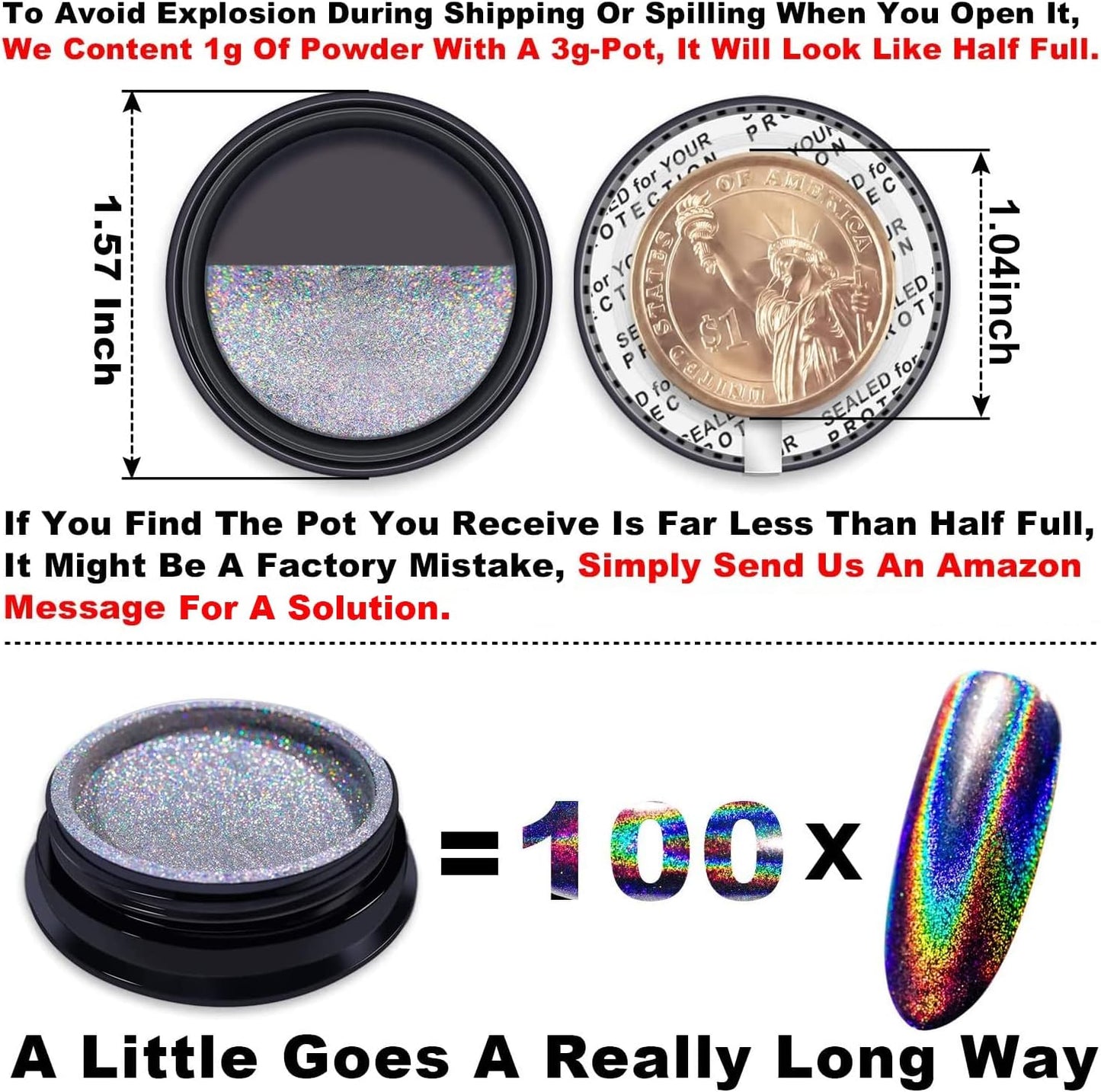 2 Jars Holographic Nail Powder Fine Rainbow Holo Mermaid Unicorn Mirror Laser Effect Multi Chrome Manicure Pigment Glitter Dust + 6PCS Sponge Tools for Salon Home Nail Art DIY Decroration-GlimoraGlow