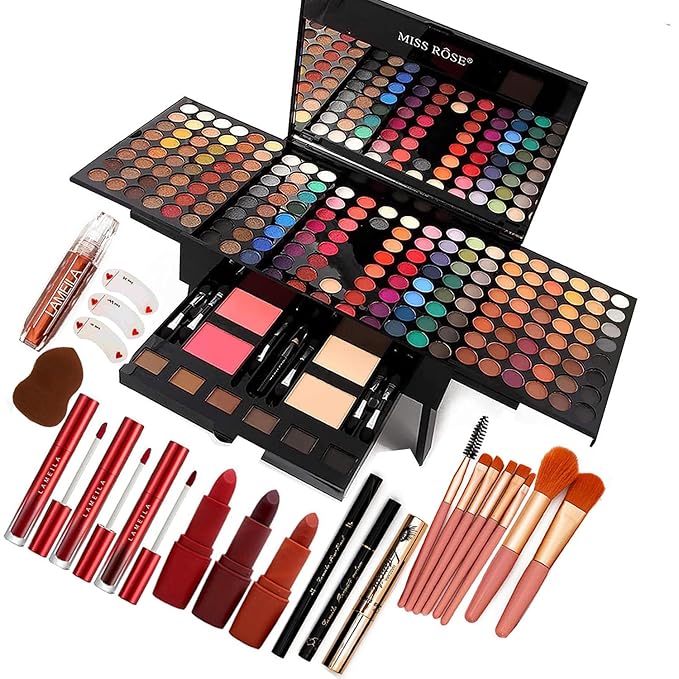 190 Colors Makeup Pallet,Professional Makeup Kit for Women Full Kit,All in One Makeup Sets for Women&Beginner,include Eyeshadow,Lipstick,Compact Powder,Eyeliner,Concealer(004-Black)-GlimoraGlow