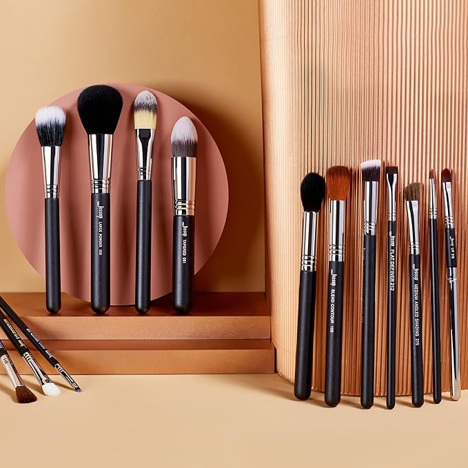 Jessup Makeup Brushes Set Professional 27 pcs Brush Makeup Premium Synthetic Foundation Contour Powder Blush Highlighter Eyeshadow Concealer Brow Face Make Up Brushes Tools Black/Silver T133-GlimoraGlow
