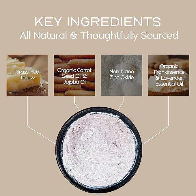 Everyday Tallow Mineral Sunscreen ~ SPF 30 | 100% Grass-Fed & Organic | Face & Body | Naturally Scented with Frankincense & Lavender Oil | Zinc Oxide | Water Resistant (2oz)-GlimoraGlow