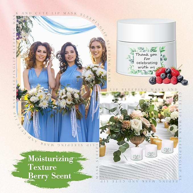 12 Pcs Thank You Lip Sleeping Mask Bulk Bridal Shower Gifts for Guests Thank You for Celebrating with Us Lip Mask Moisturize Nourish for Wedding Bridal Shower Favor Christmas Gift(Eucalyptus)-GlimoraGlow