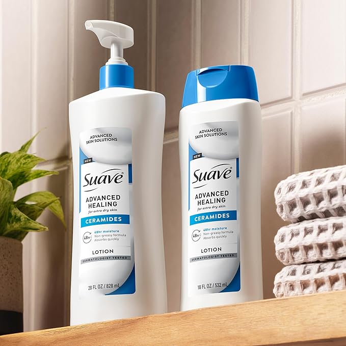 Suave+ Advanced Healing Hand & Body Lotion for Women With Ceramides for Very Dry Skin, Hydrating, Non-Greasy, Allergen-Free Moisturizing Cream, Lightly Scented, 18 FL OZ, 6 Pack-GlimoraGlow