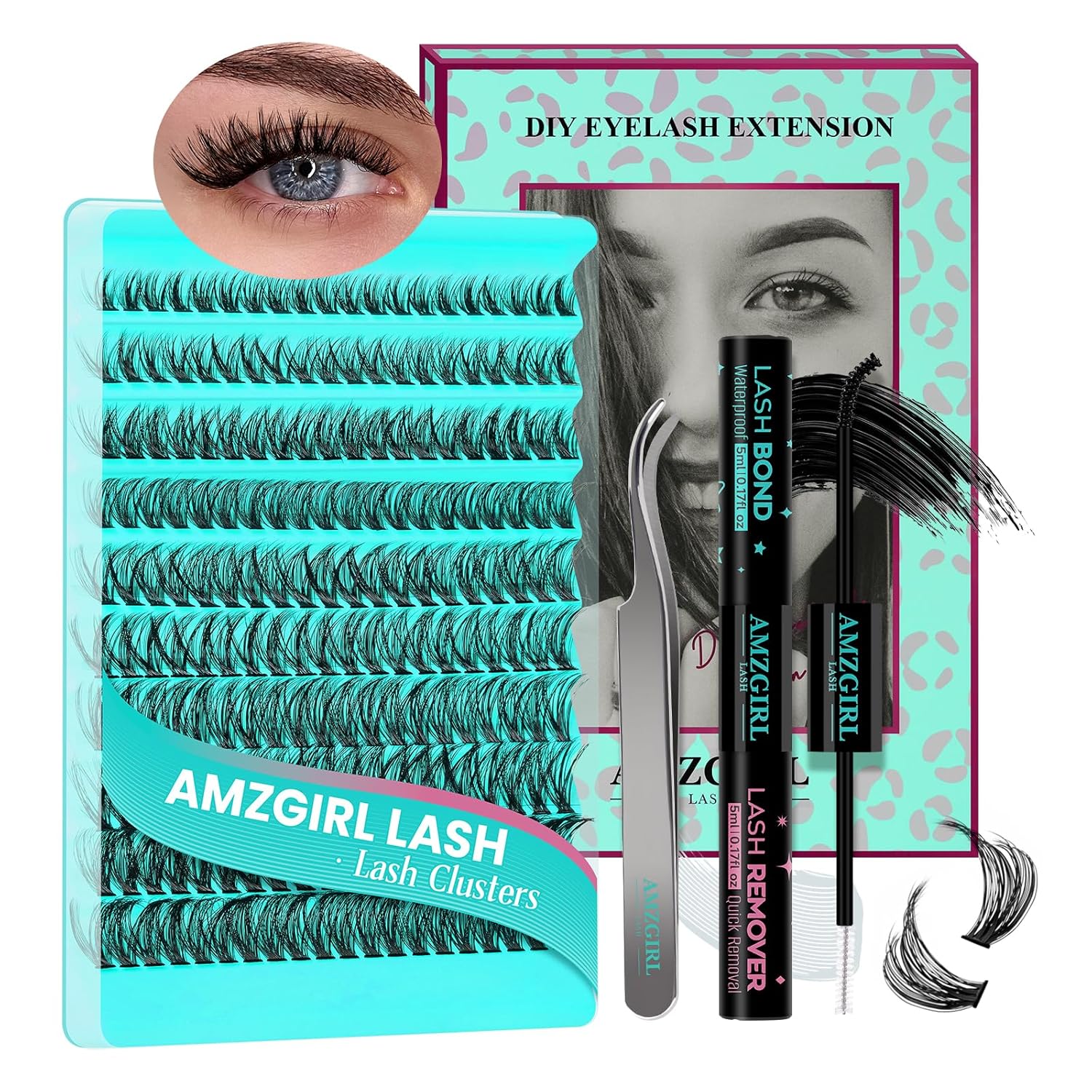 Lash Clusters Kit 200PCS 50D Eyelash Extension Kit D Curl Wispy Eyelash Clusters DIY Natural Individual Lashes Kits Lashes Extensions Kit with Lash Bond and Remover Eyelash Tweezer at Home-GlimoraGlow