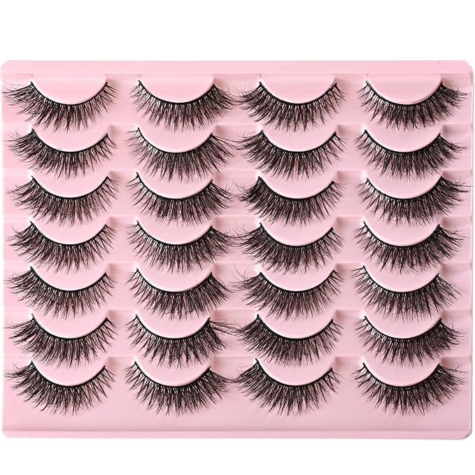 FARRED Cat Eye Lashes Short Natural Eyelashes Fluffy Wispy Lashes 14 Pairs False Lash Wispy Volume Fake Eyelash Faux Mink Strip Lashes Pack for Daily Makeup (F13 | 7-14 mm)-GlimoraGlow