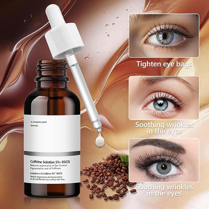 Caffeine Solution 5% + EGCG Eye Serum, 30ML Moisturizing Caffeine Eye Serum, Targets Dark Circles & Puffiness, Smooths Fine Lines-GlimoraGlow
