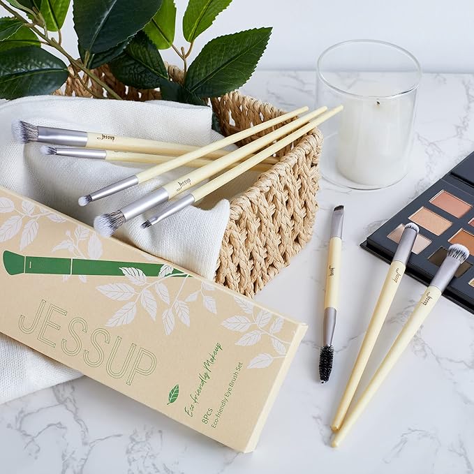 Jessup Eyeshadow Brush Set 8pcs Eye Makeup Brushes Premium Cruelty-Free Eyeshadow Blending Concealer Eyebrow Eyeliner Spoolie Brush Kit T328-GlimoraGlow