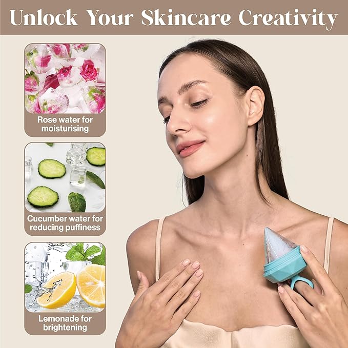 Rena Chris Ice Roller for Face: Diamond Ice Facial Roller, Reach Detailed Areas, De-Puff Eye Bags, Reusable Silicone Massage Ice Mold with Face Wash Wristband, Skin Care Tools for Women(Blue)-GlimoraGlow